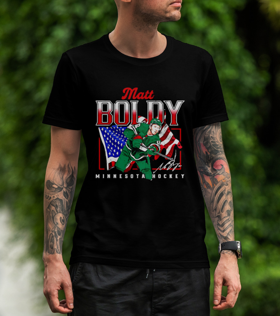 Matt Boldy Minnesota Hockey USA Flag T-Shirt
