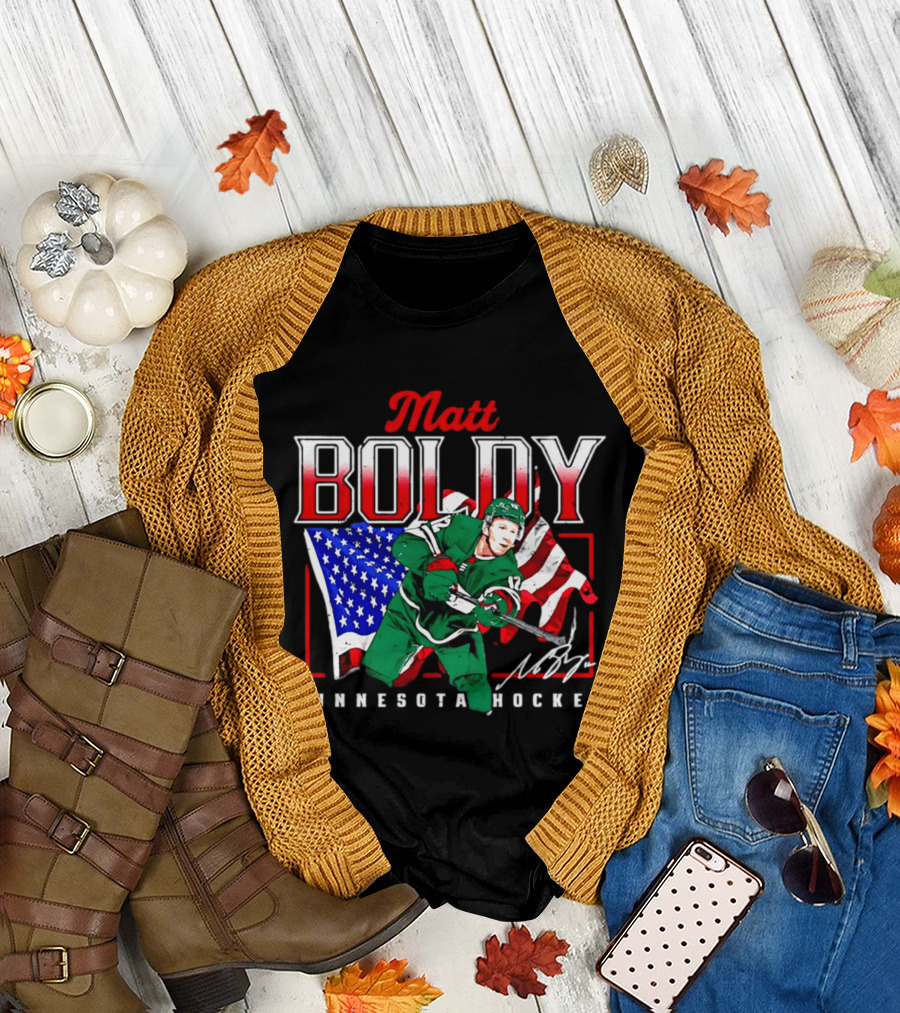Matt Boldy Minnesota Hockey USA Flag T-Shirt