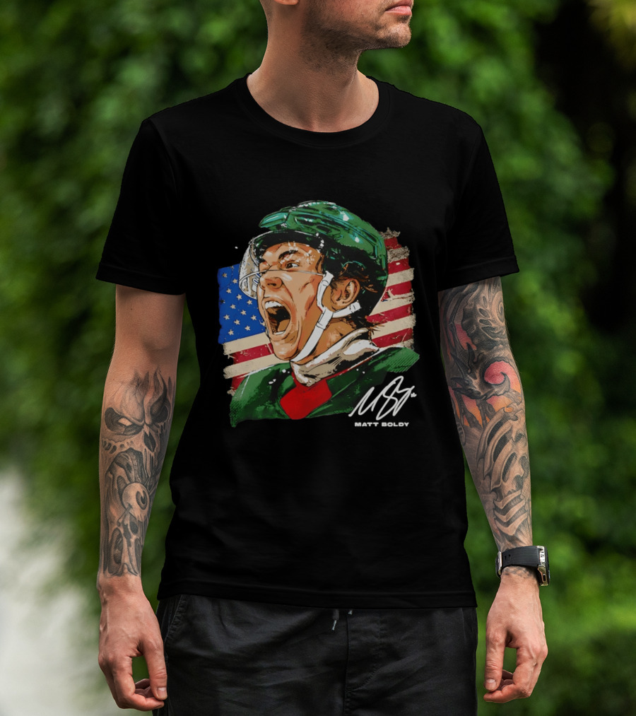 Matt Boldy USA Hockey Minnesota Wild Flag Celebration T-Shirt