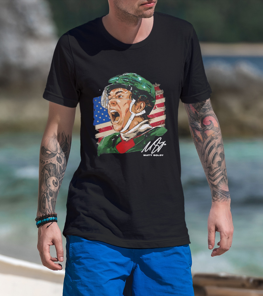 Matt Boldy USA Hockey Minnesota Wild Flag Celebration T-Shirt