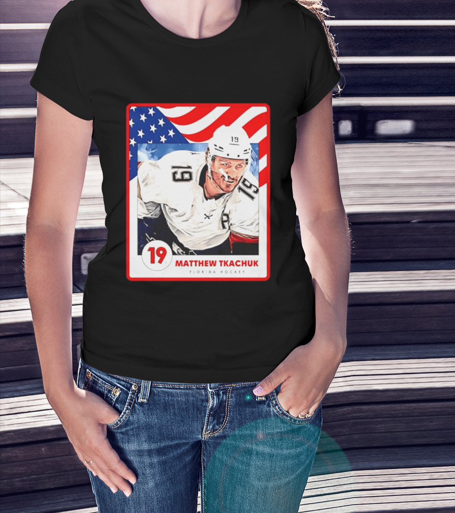 Matthew Tkachuk Florida Hockey USA Flag Card Number 19 T-Shirt