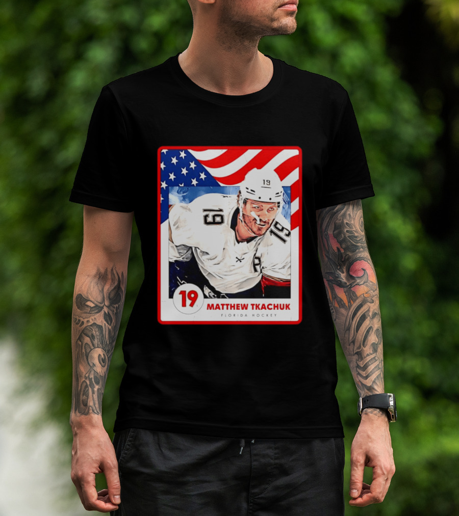 Matthew Tkachuk Florida Hockey USA Flag Card Number 19 T-Shirt