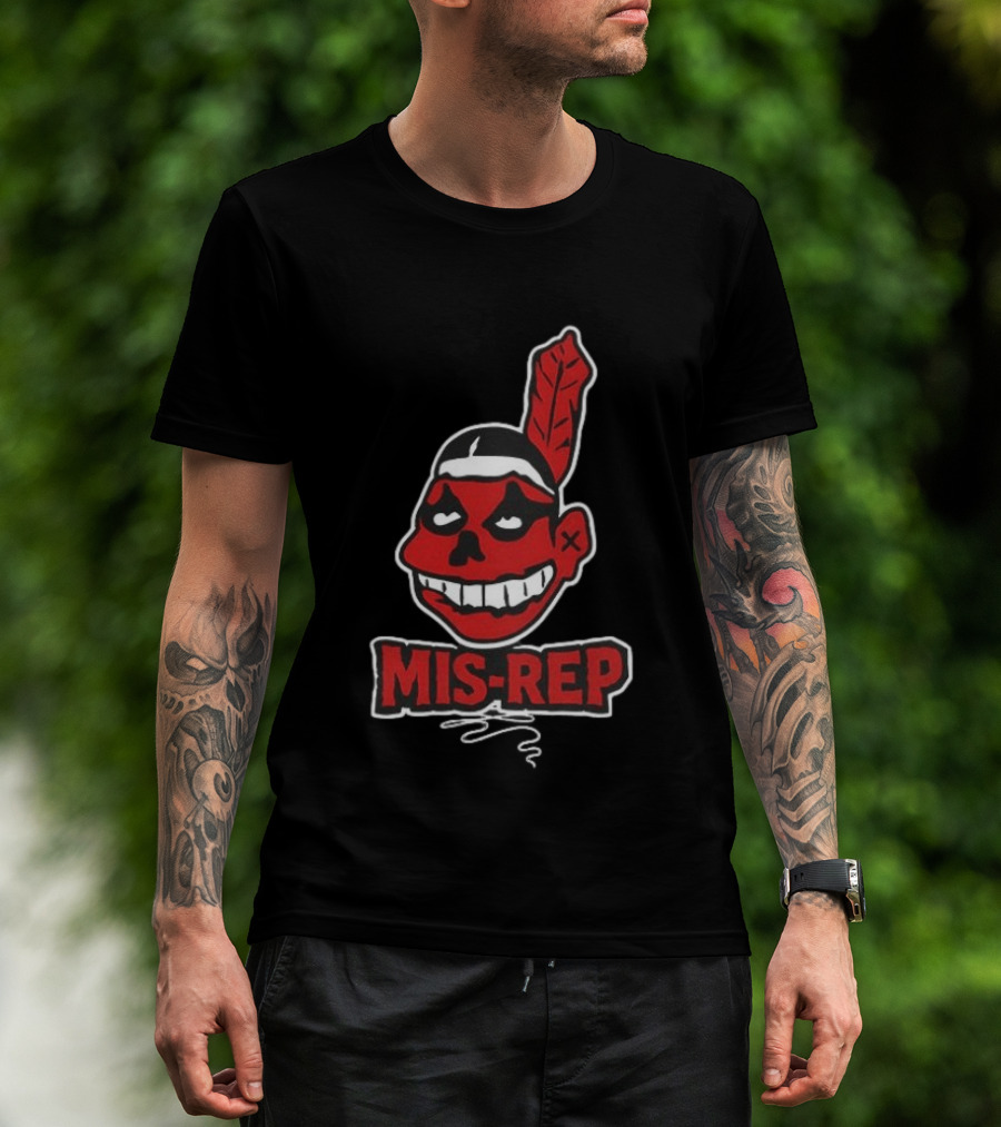 Mis Rep Native American Cartoon Face With Feather T-Shirt