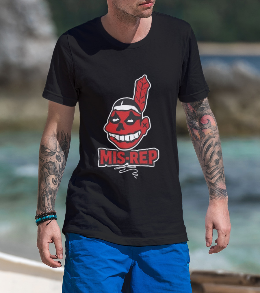 Mis Rep Native American Cartoon Face With Feather T-Shirt