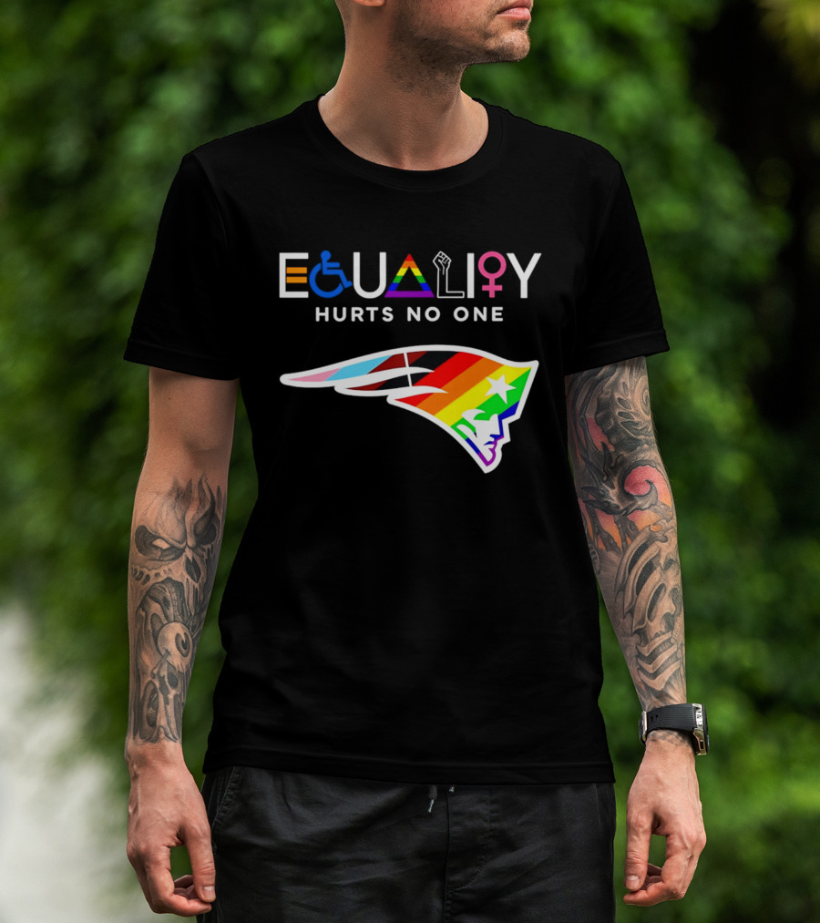 New England Patriots Equality Hurts No One Inclusive Pride Logos T-Shirt