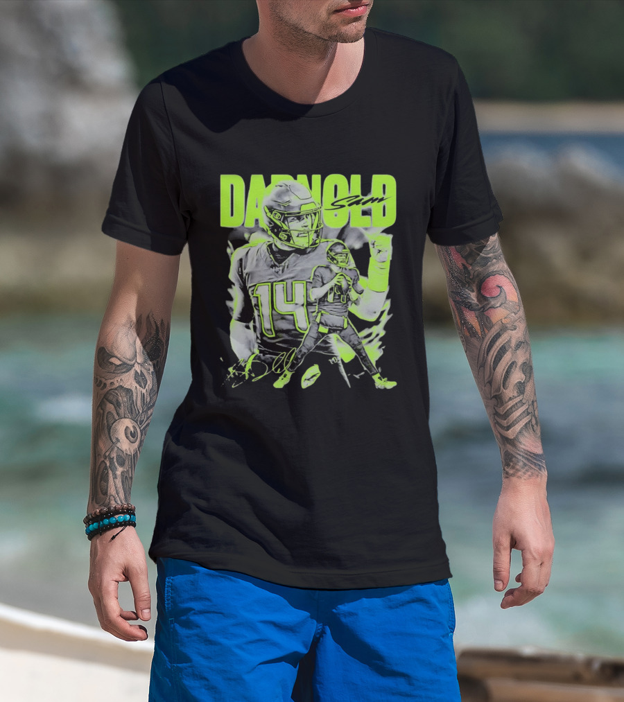 Sam Darnold Seattle Number 14 Neon Sports T-Shirt