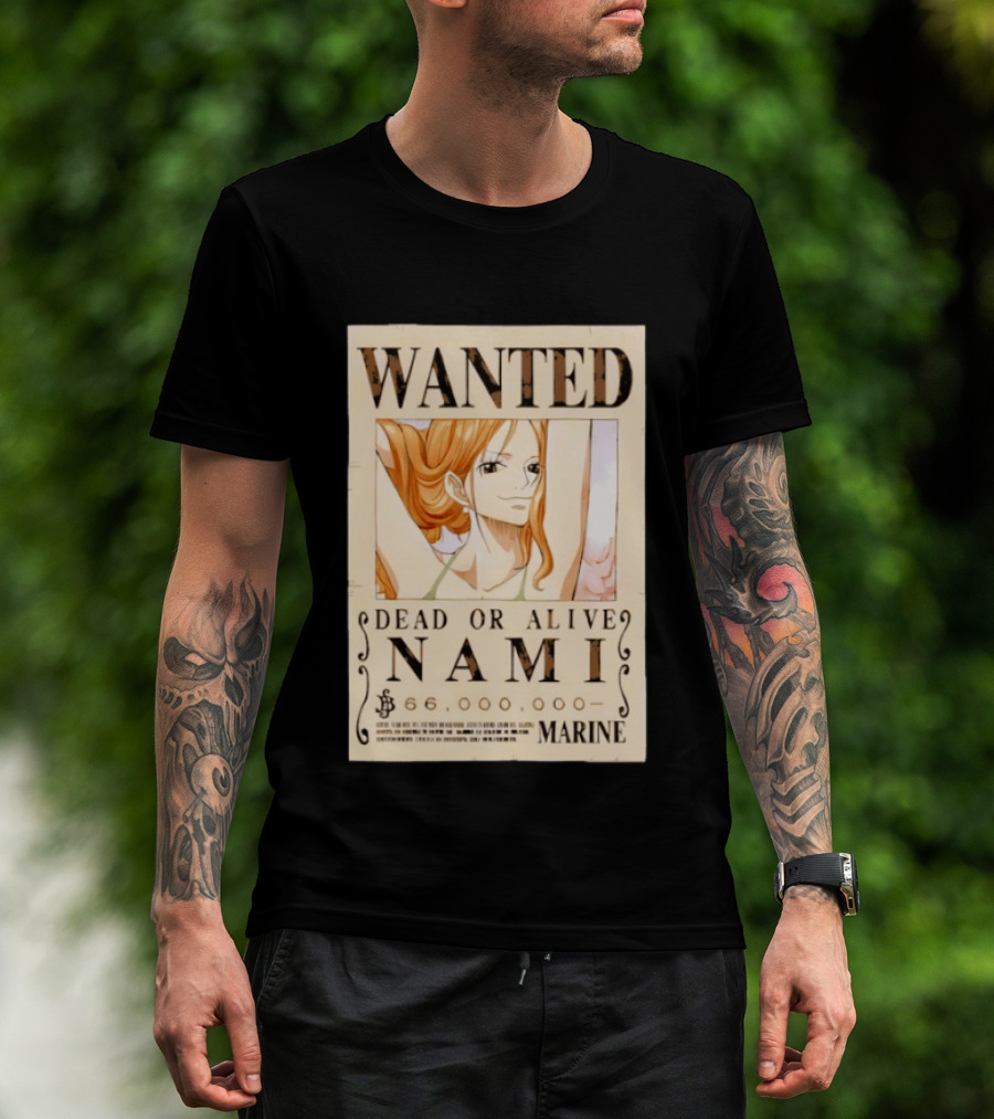 WANTED Dead Or Alive Nami 66,000,000 Beli One Piece Marine T-Shirt