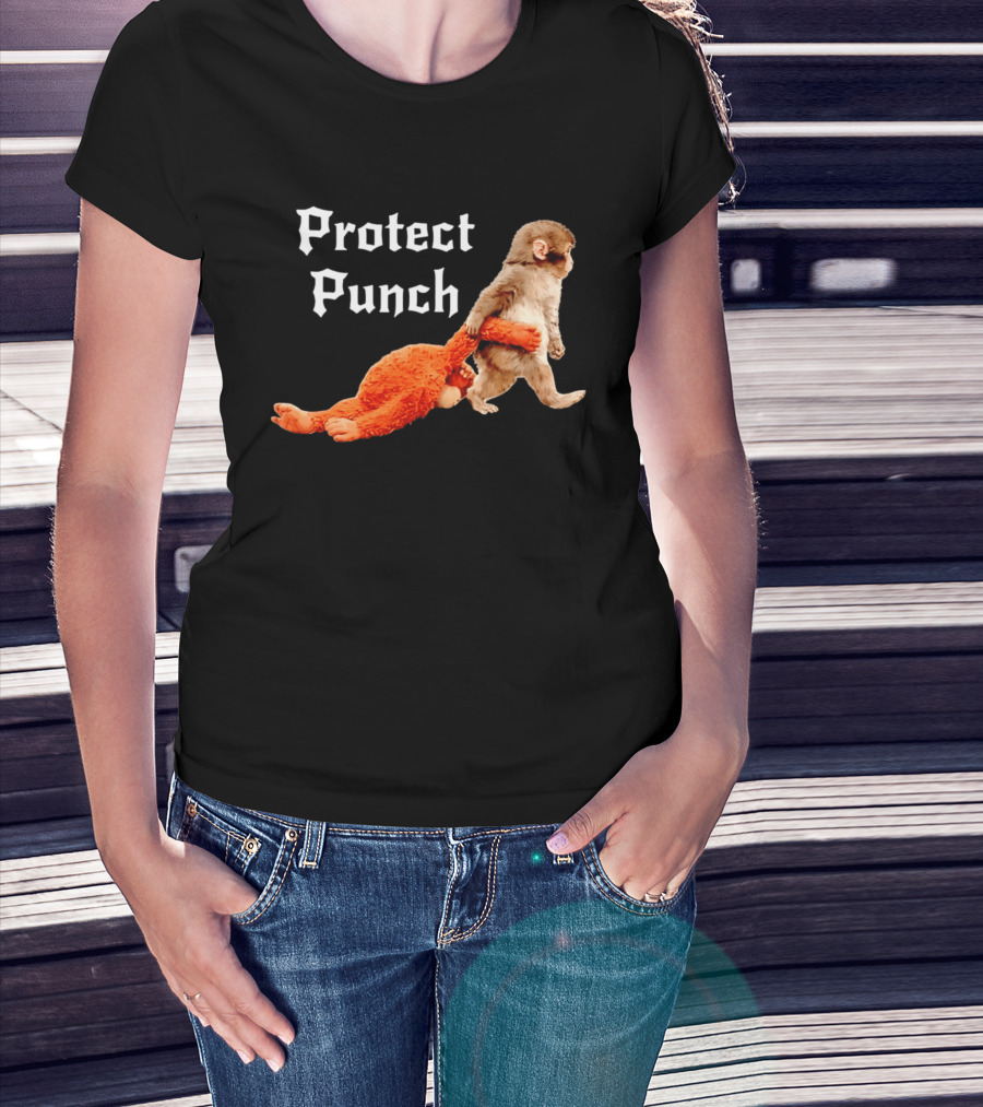 Protect Baby Monkey Punch Cute Cartoon Humor T-Shirt