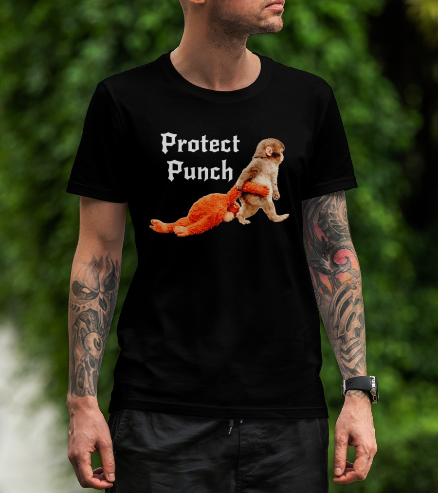 Protect Baby Monkey Punch Cute Cartoon Humor T-Shirt