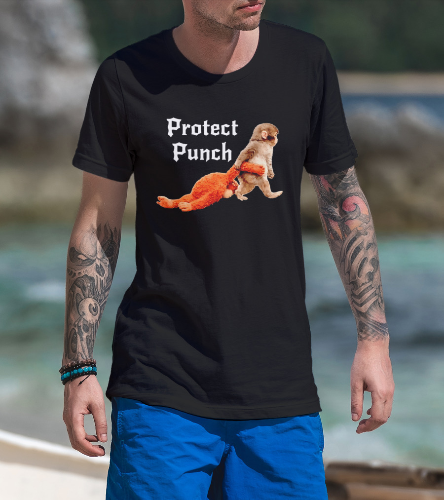 Protect Baby Monkey Punch Cute Cartoon Humor T-Shirt