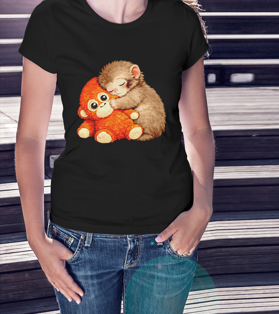 Punch The Monkey Brown Cub And Orange Plushy Cuddle T-Shirt