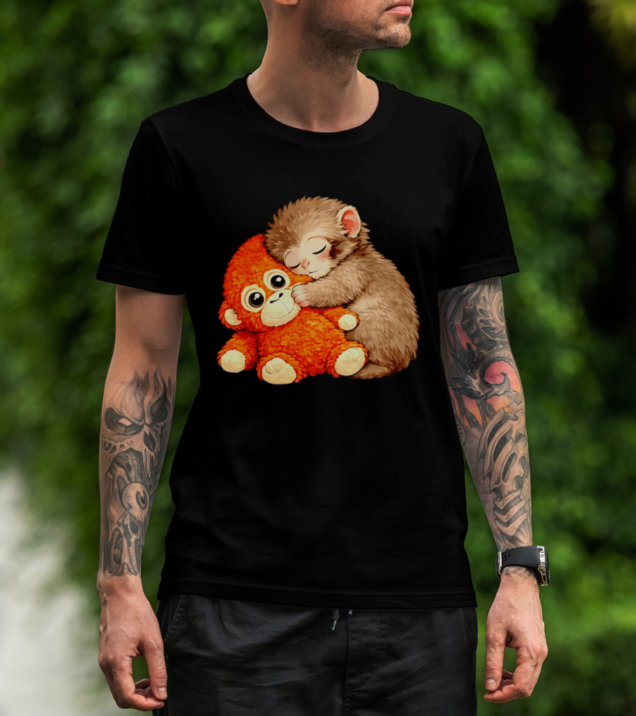 Punch The Monkey Brown Cub And Orange Plushy Cuddle T-Shirt