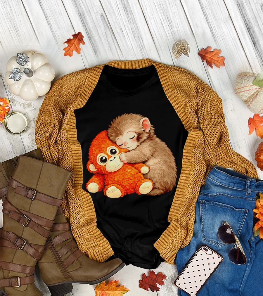 Punch The Monkey Brown Cub and Orange Plushy Cuddle T-Shirt