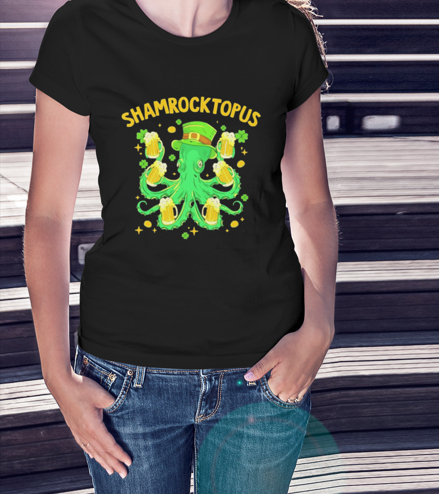 Shamrocktopus Octopus St Patrick's Day Beer Hat Shamrocks T-Shirt