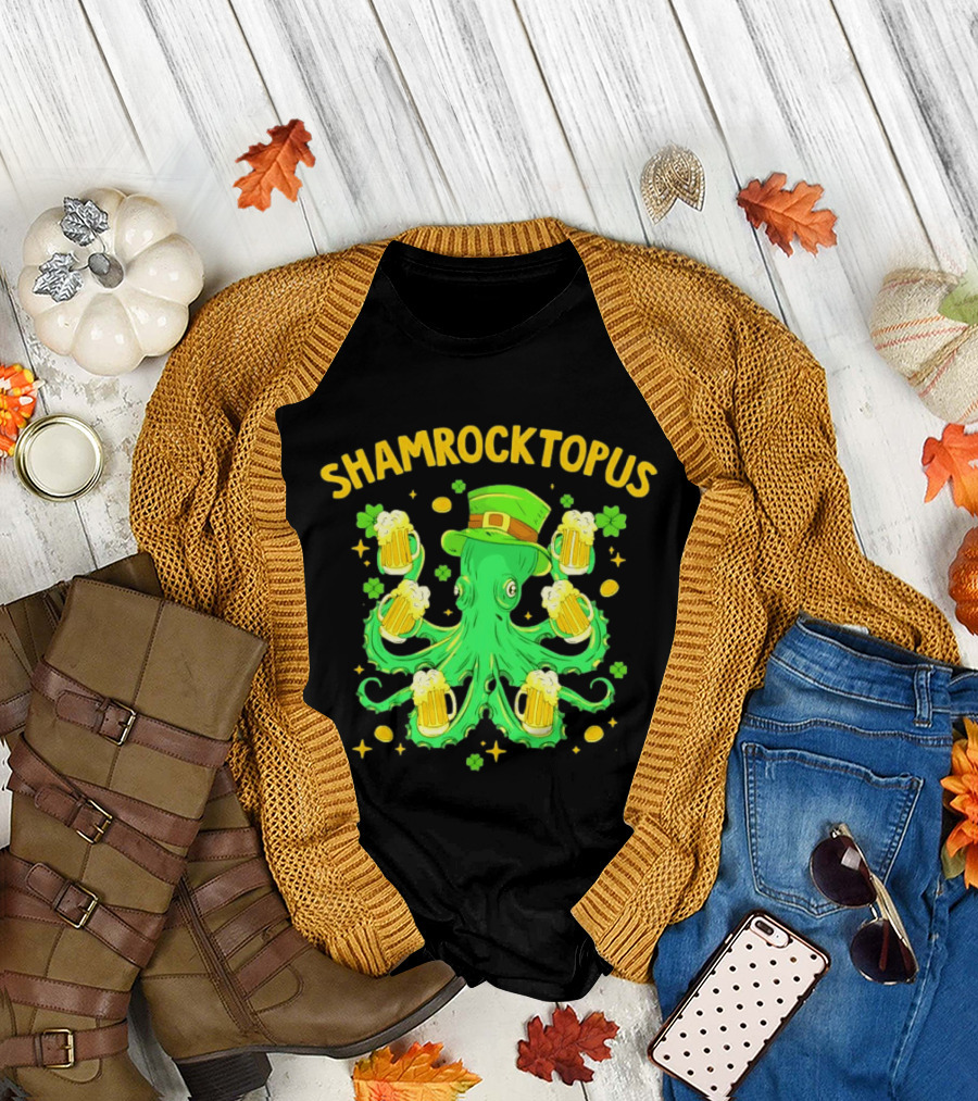 Shamrocktopus Octopus St Patrick's Day Beer Hat Shamrocks T-Shirt