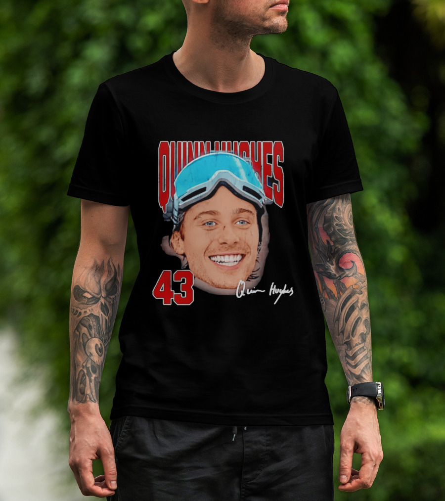 Quinn Hughes Big Head Goggles 43 Signature T-Shirt