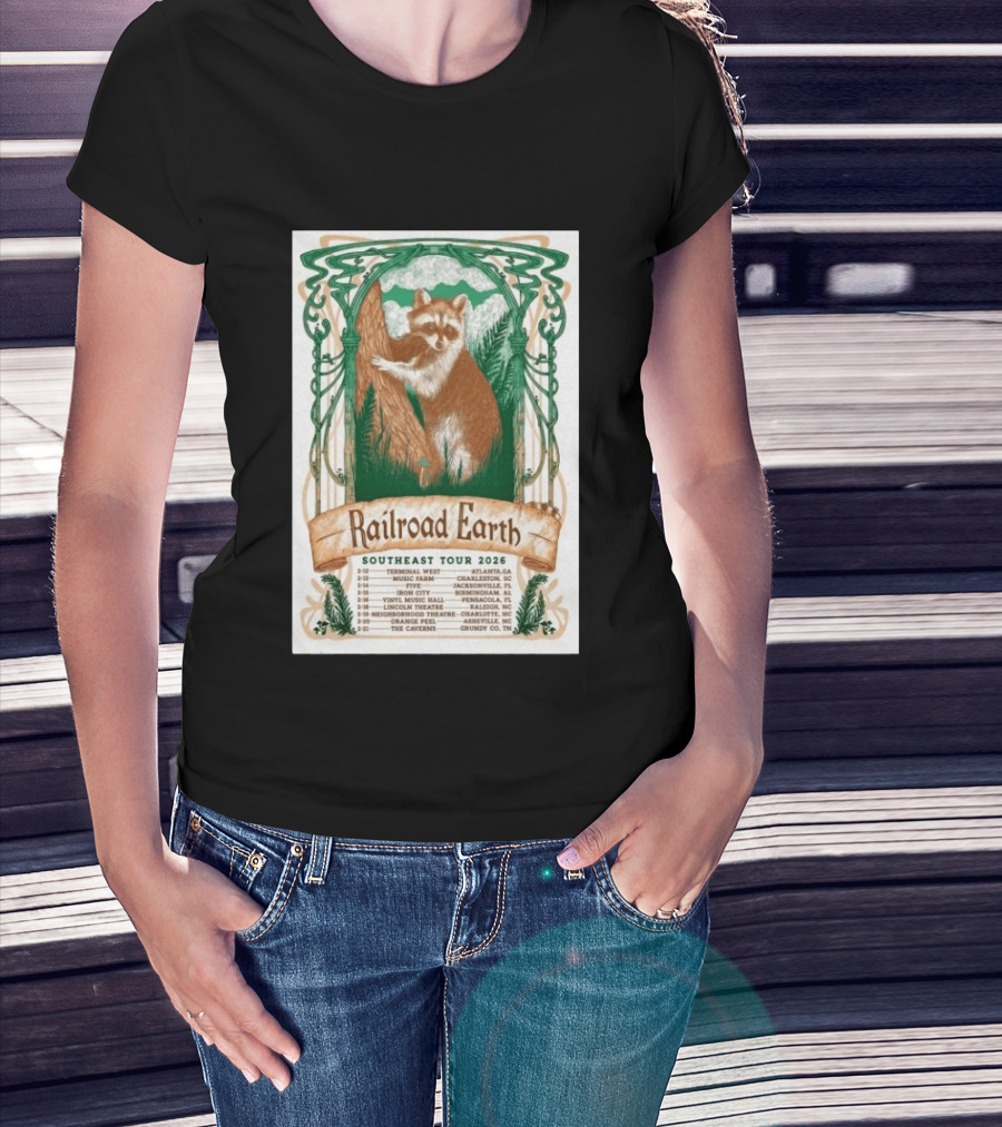 Railroad Earth Southeast Tour 2026 Dates And Locations With Raccoon Artistry T-Shirt
