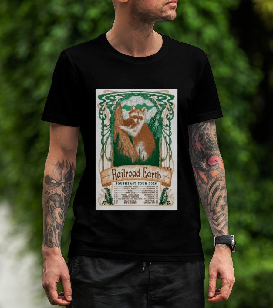 Railroad Earth Southeast Tour 2026 Dates And Locations With Raccoon Artistry T-Shirt