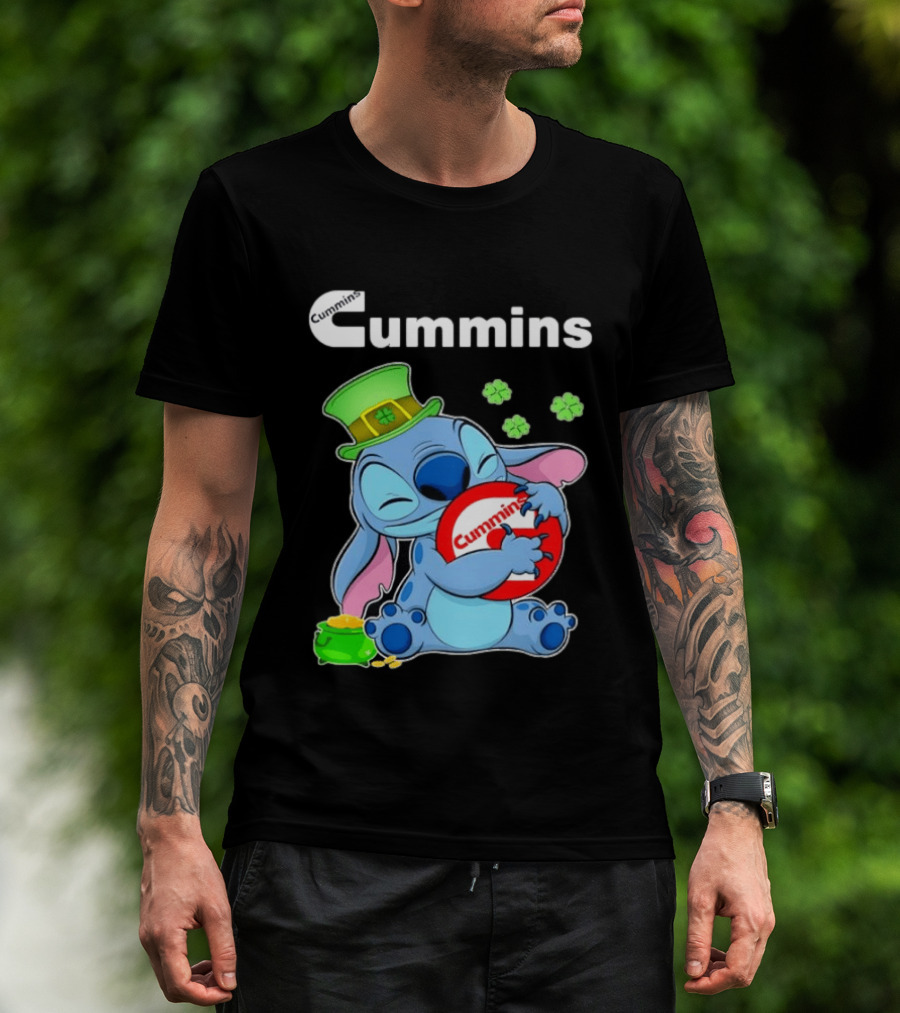 Cummins Stitch St Patricks Day Green Hat Shamrocks Hugging Coin Пот Gold T-Shirt