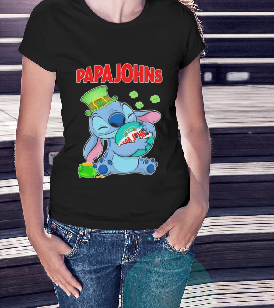 Papa Johns Stitch Pizza St Patricks Day Hug Clover T-Shirt