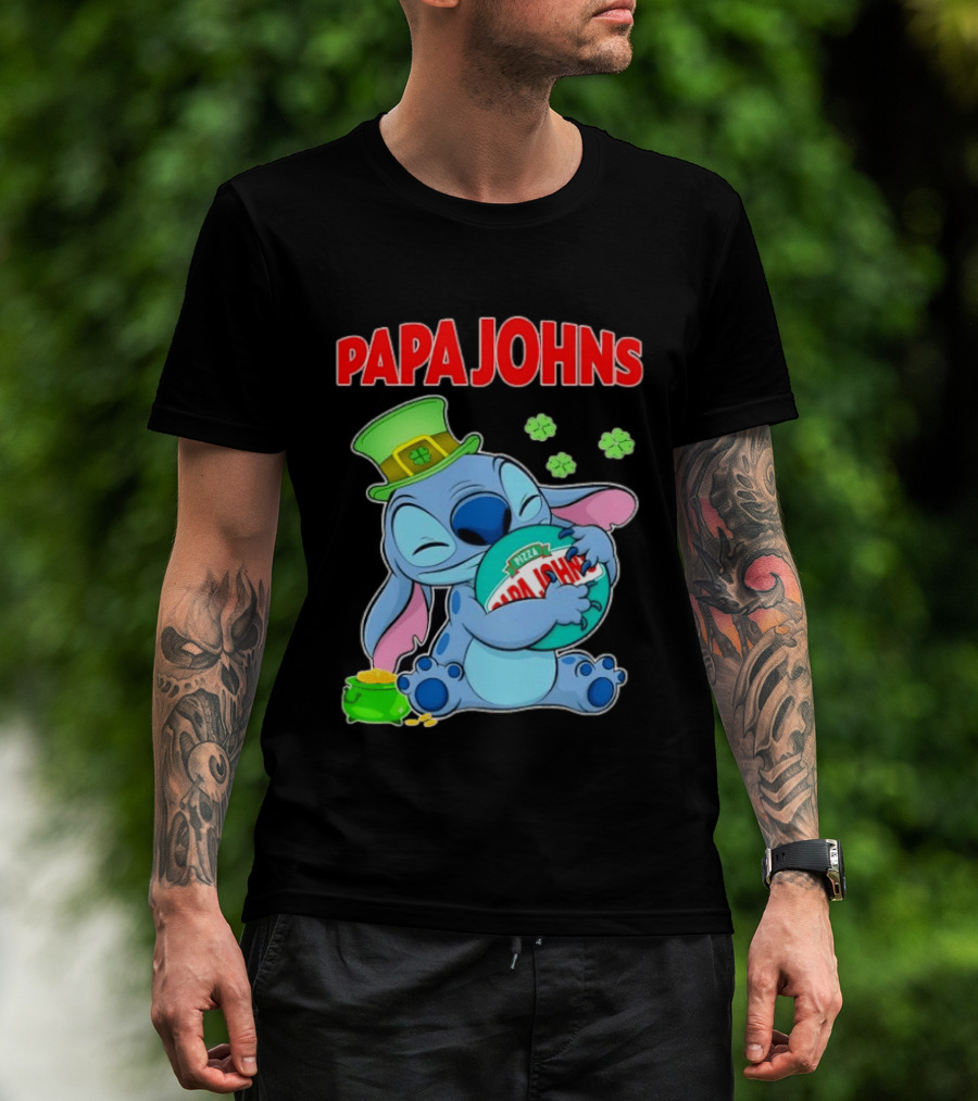 Papa Johns Stitch Pizza St Patricks Day Hug Clover T-Shirt