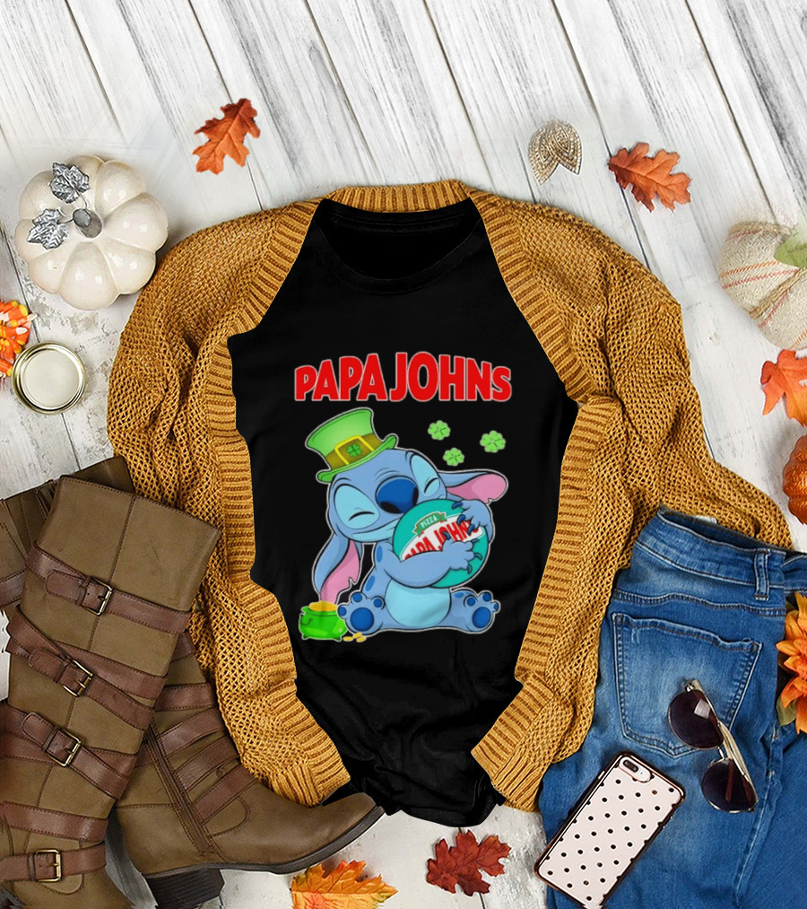 Papa Johns Stitch Pizza St Patricks Day Hug Clover T-Shirt