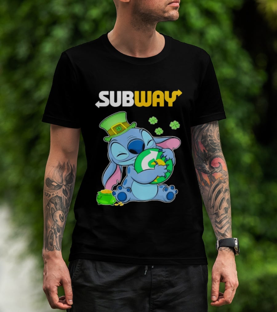 Subway St Patrick's Day Stitch Hugging Clover Coin T-Shirt