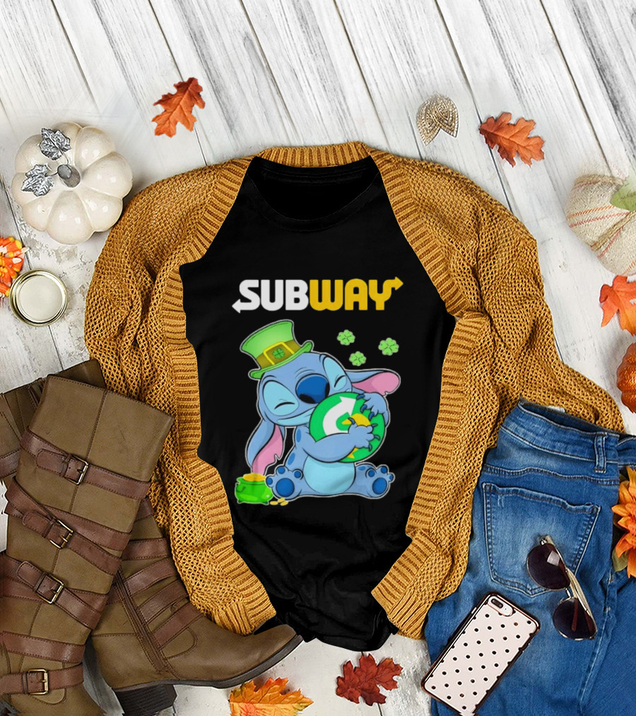Subway St Patrick's Day Stitch Hugging Clover Coin T-Shirt