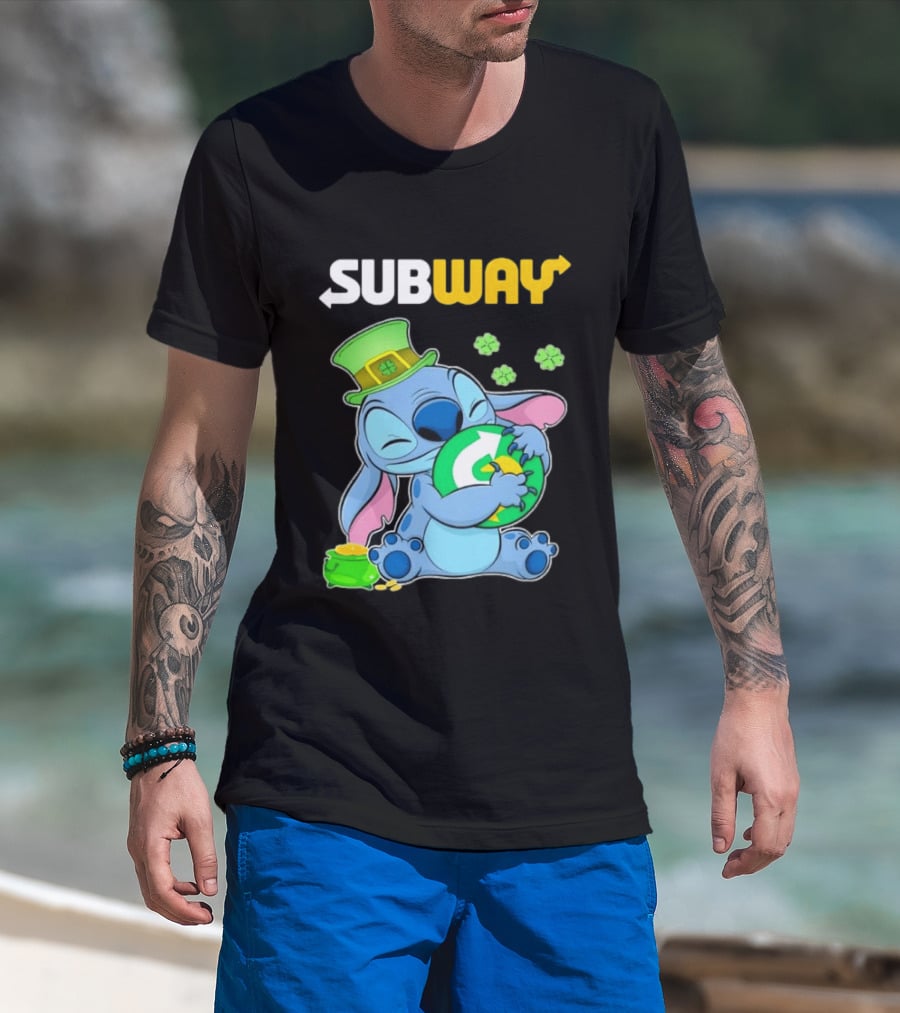 Subway St Patrick's Day Stitch Hugging Clover Coin T-Shirt