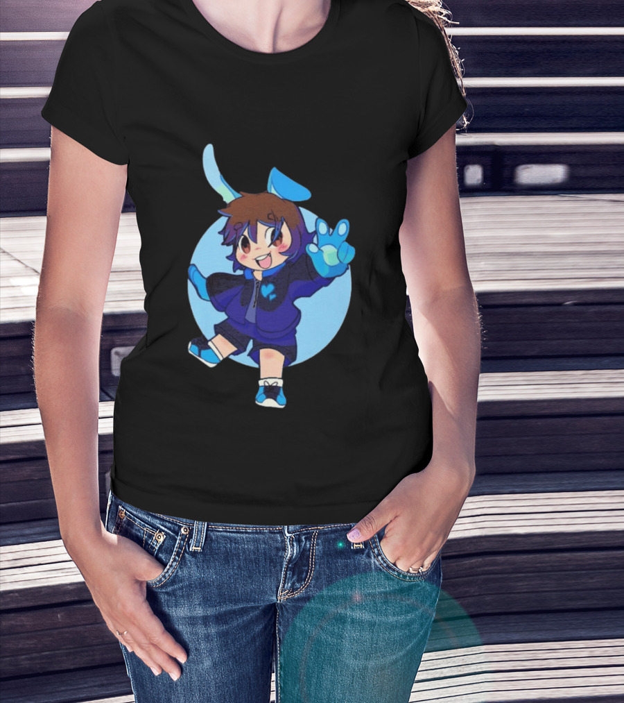 The8BitDrummer Bunny Blue Heart Cartoon Character With Bunny Ears And Sneakers T-Shirt