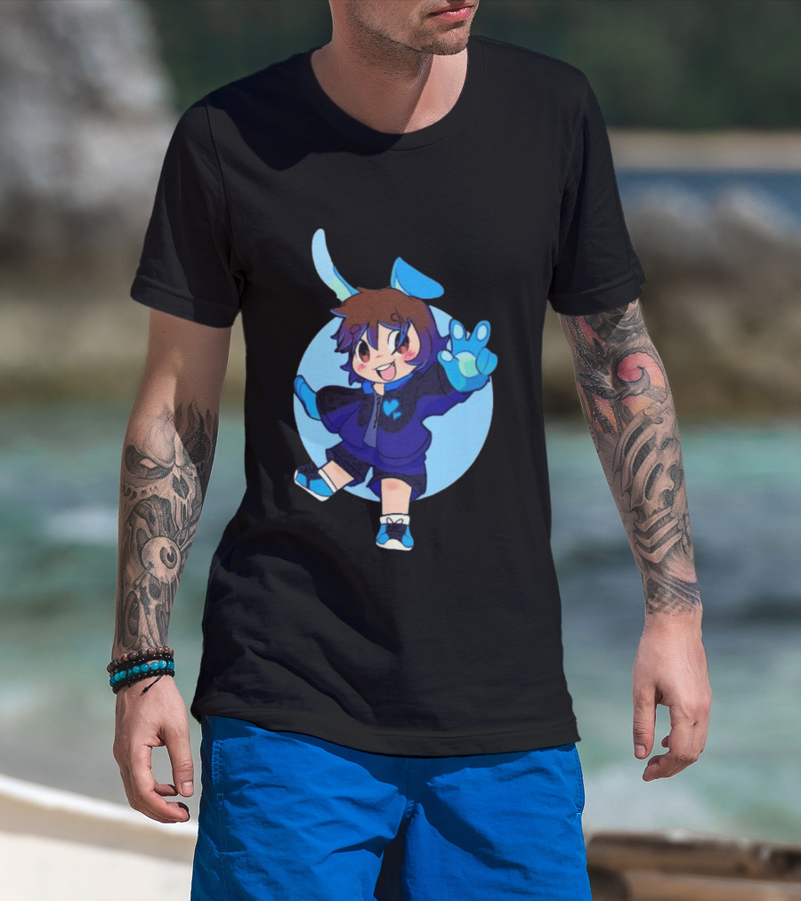 The8BitDrummer Bunny Blue Heart Cartoon Character With Bunny Ears And Sneakers T-Shirt