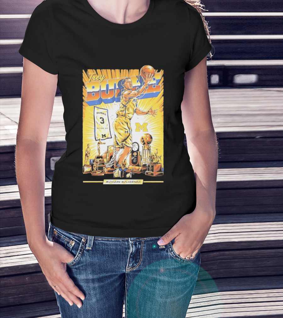 Trey Burke Michigan Wolverines Basketball Comic Style 3 M Jersey Trophy Collection T-Shirt