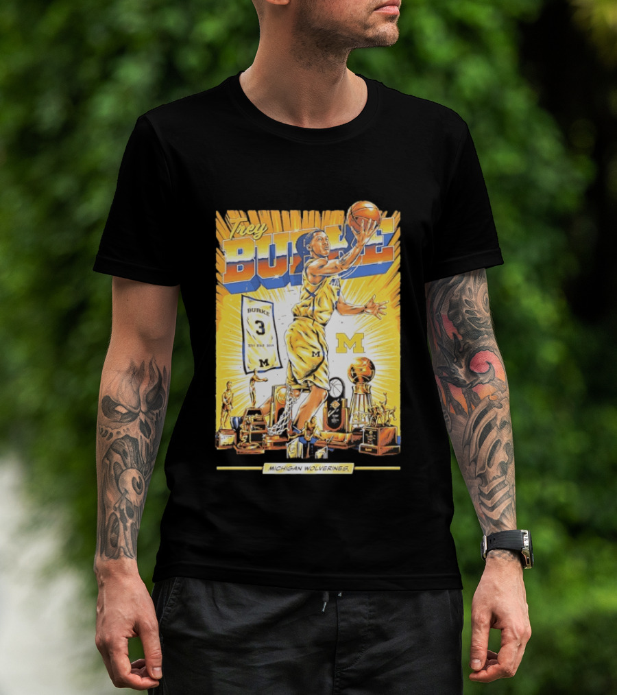 Trey Burke Michigan Wolverines Basketball Comic Style 3 M Jersey Trophy Collection T-Shirt