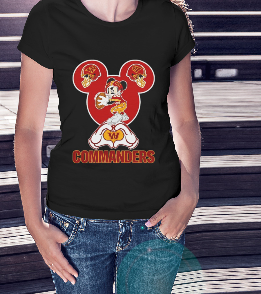 Washington Commanders Mickey Mouse Football Love Heart Hands T-Shirt