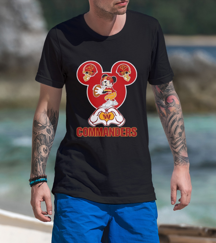 Washington Commanders Mickey Mouse Football Love Heart Hands T-Shirt