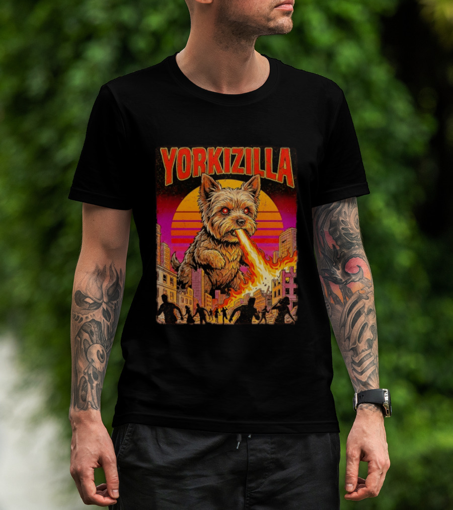 Yorkizilla Giant Yorkshire Terrier Monster Movie City Attack Scene T-Shirt