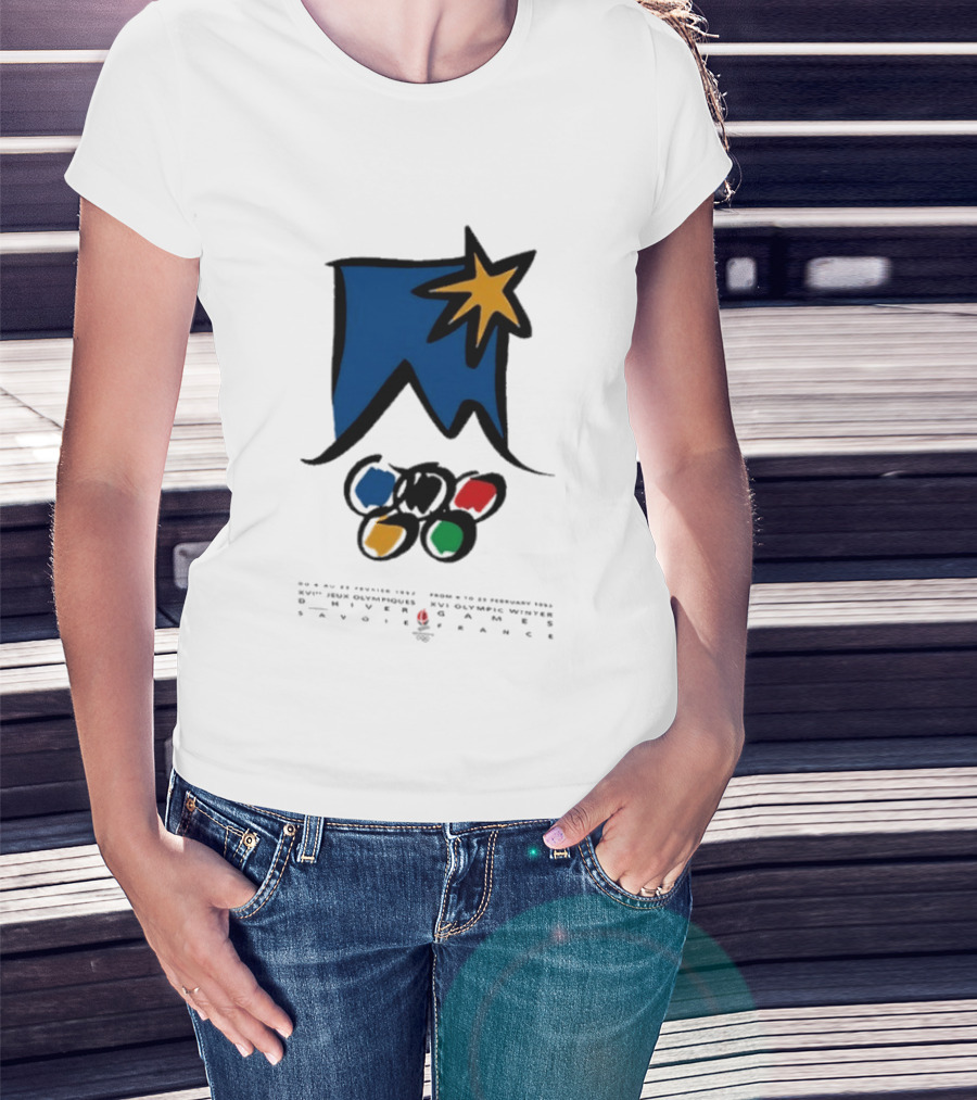 1992 Albertville Winter Olympics Star Emblem And Rings T-Shirt
