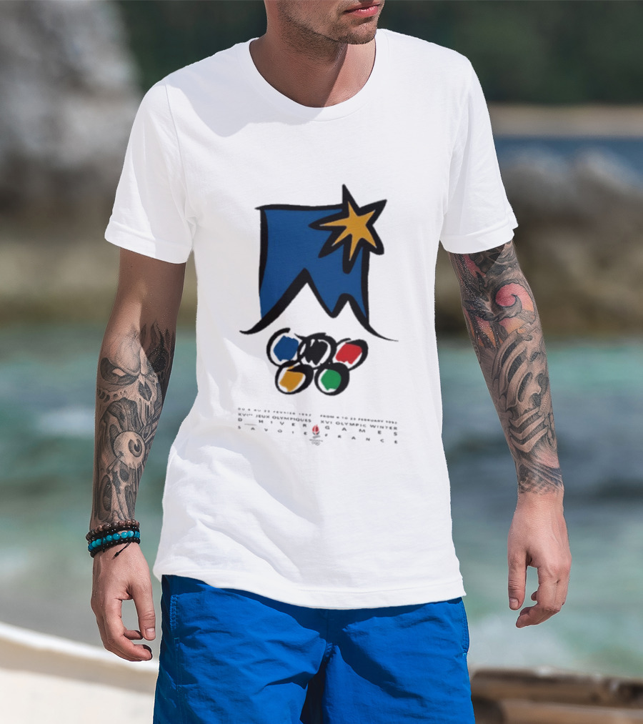 1992 Albertville Winter Olympics Star Emblem And Rings T-Shirt