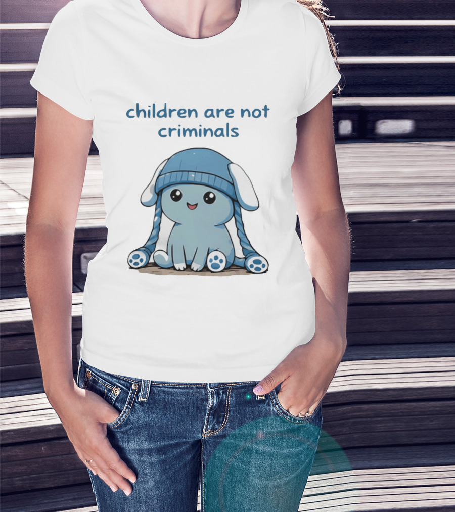 Children Are Not Criminals Cute Blue Bunny With Hat T-Shirt