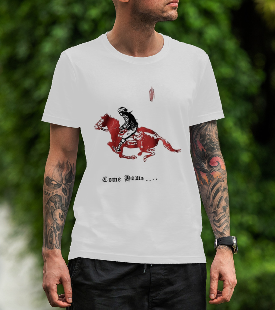 Come Home Cowboy Riding On Red Horse In Moonlit Night T-Shirt