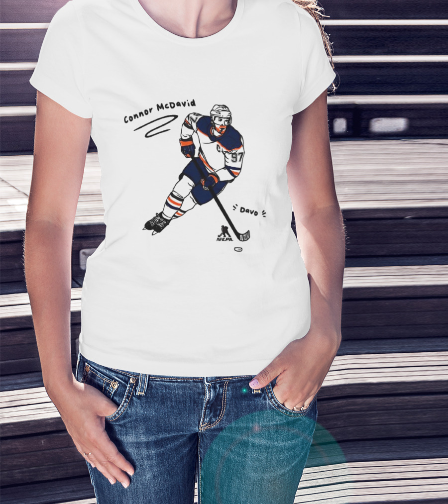 Connor McDavid Edmonton Oilers Hockey Davo Cartoon NHL Player Sketch T-Shirt