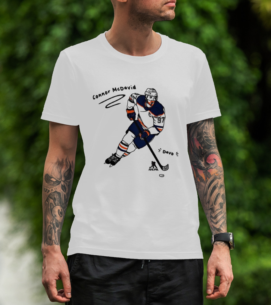 Connor McDavid Edmonton Oilers Hockey Davo Cartoon NHL Player Sketch T-Shirt