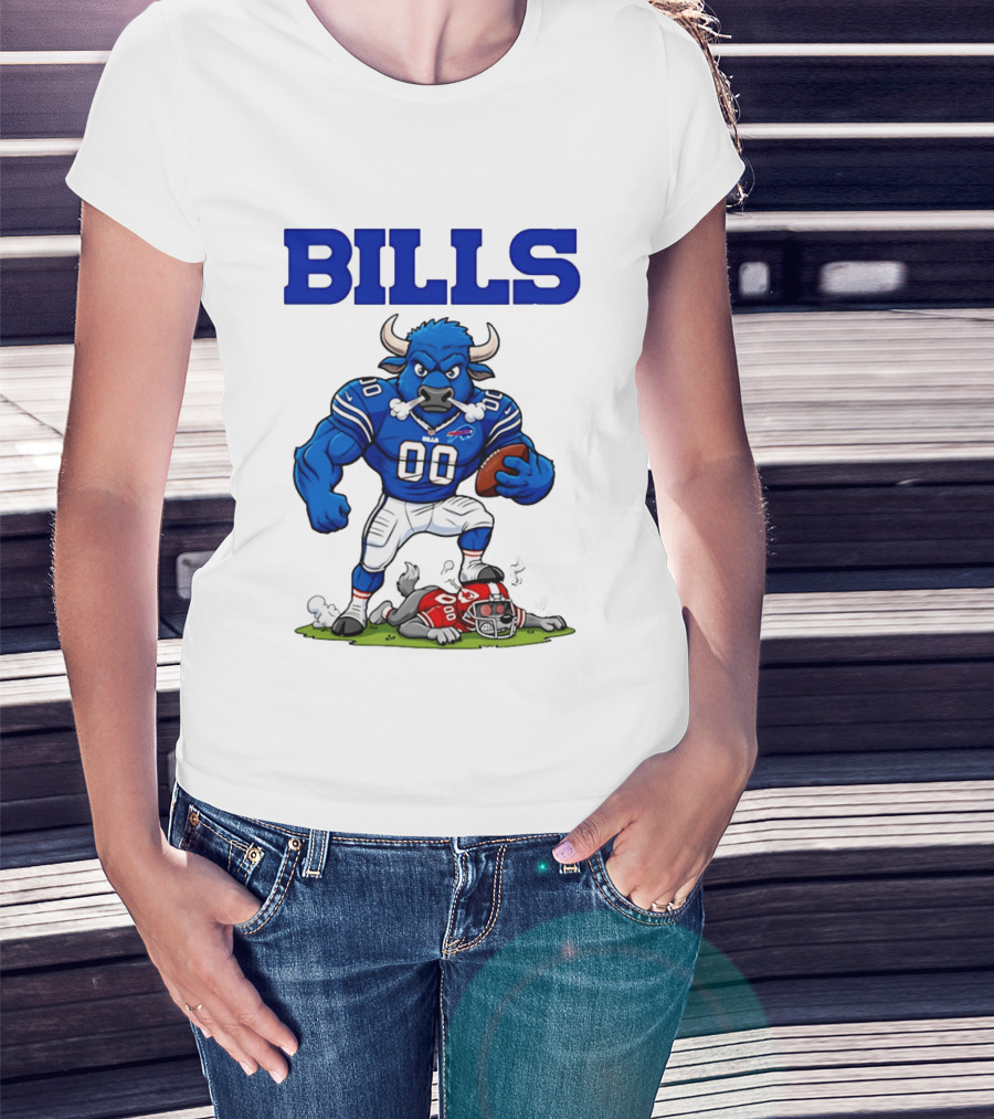 Buffalo Bills Mascot Defeats Kansas City Chiefs Rivalry NFL Football T-Shirt