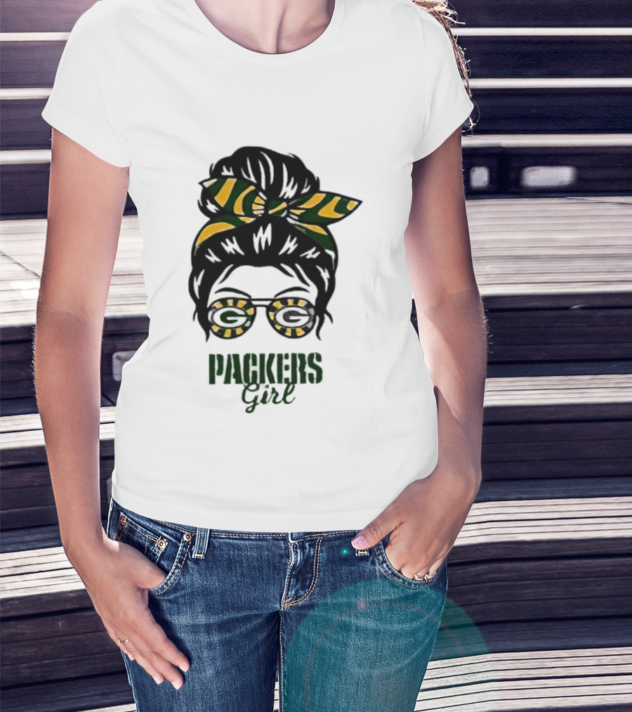 Green Bay Packers Girl Messy Bun Style 2026 T-Shirt