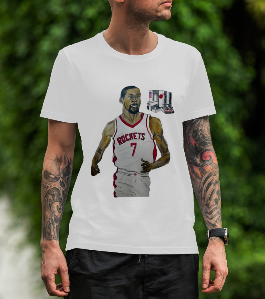 Houston Rockets 7 KD Illustration With Space Shuttle T-Shirt