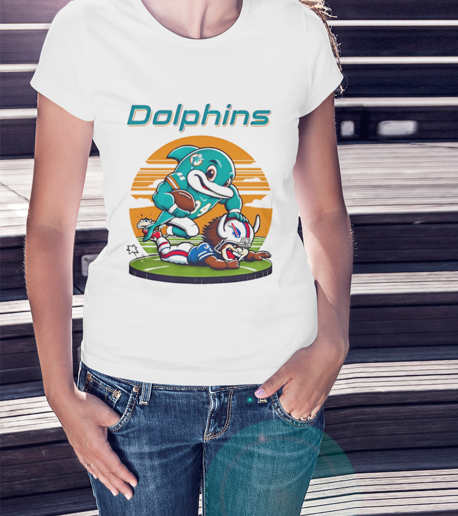 Miami Dolphins Vs Buffalo Bills Rivalry Cartoon Game Day Showdown T-Shirt