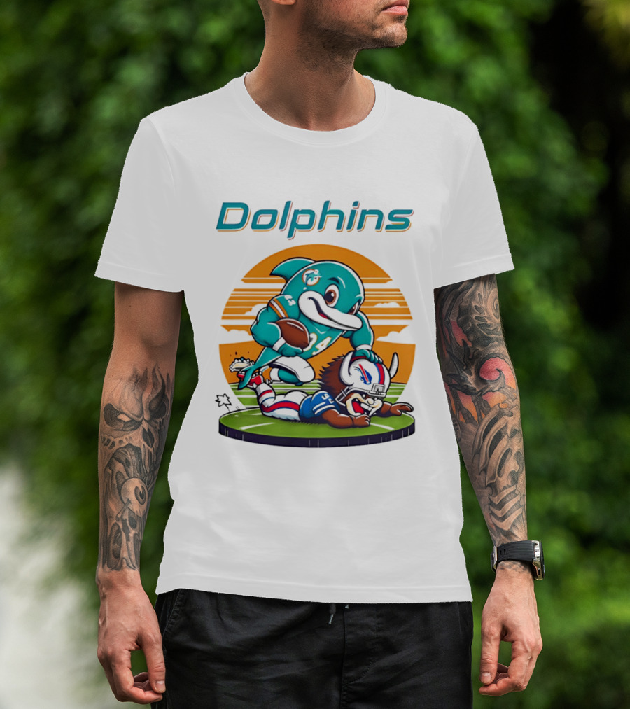 Miami Dolphins Vs Buffalo Bills Rivalry Cartoon Game Day Showdown T-Shirt