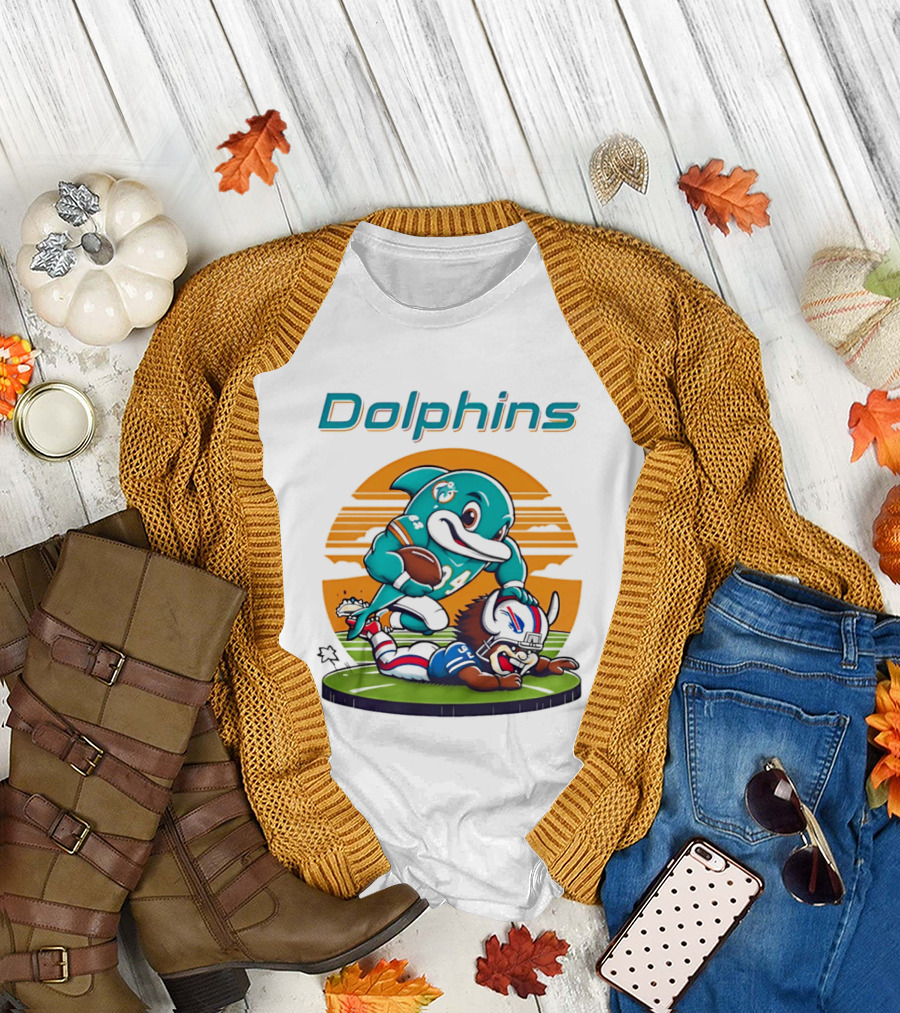 Miami Dolphins vs Buffalo Bills Rivalry Cartoon Game Day Showdown T-Shirt