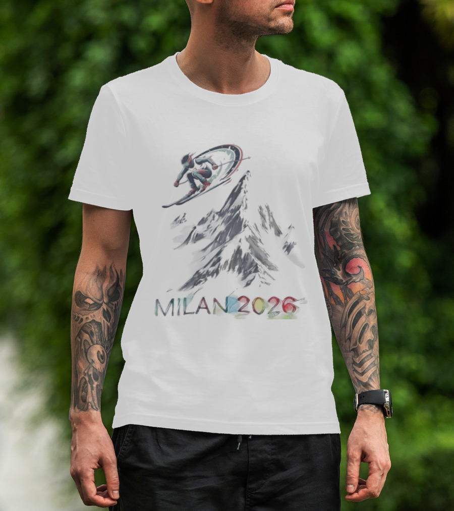Milan 2026 Winter Olympic Ski And Snowboard Event With Colorful Rings T-Shirt