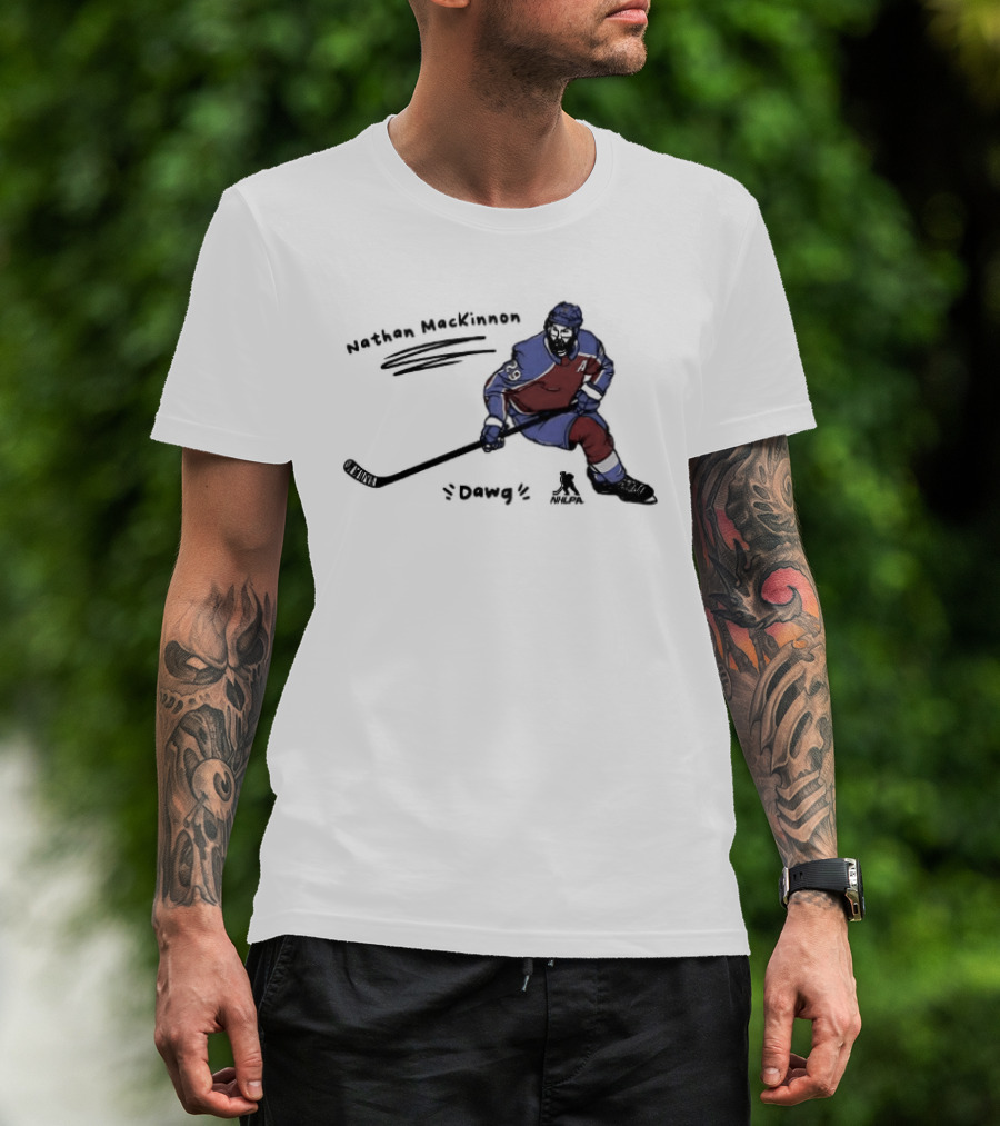 Nathan MacKinnon Colorado Avalanche Dawg Skating Cartoon T-Shirt